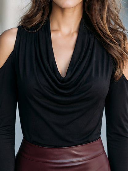 Cold-Shoulder Draped Neck Top