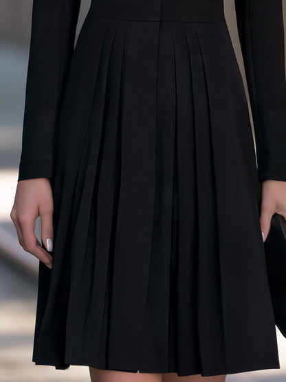 Pointed Shirt Collar Pleated A-Line Midi Dress