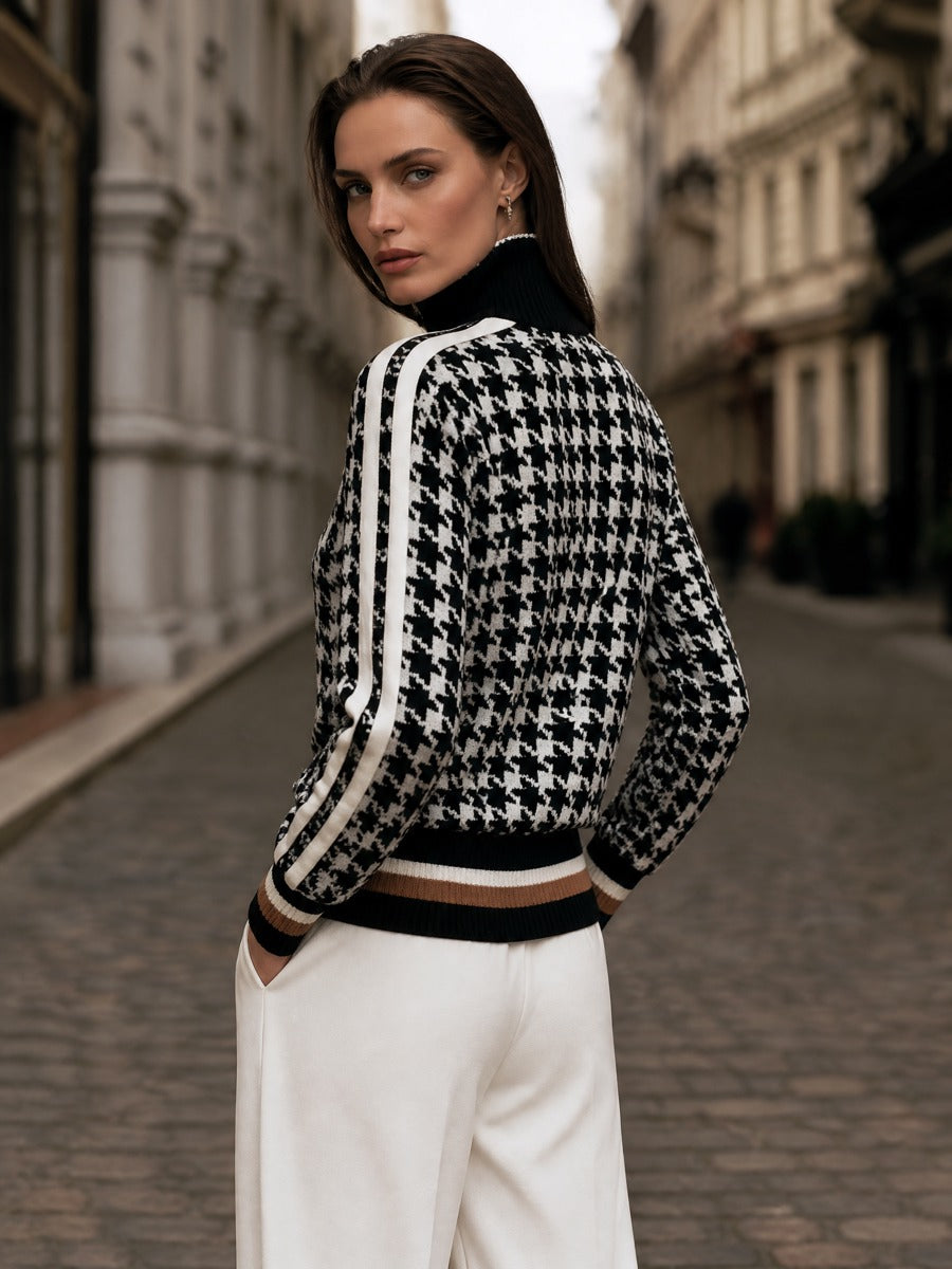 Houndstooth Quarter-Zip Knit Sweater