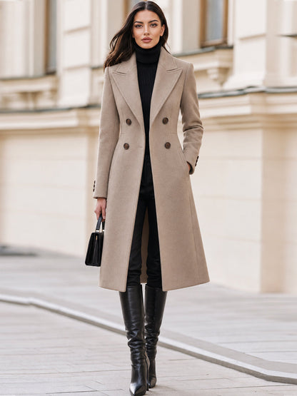 Double‑Breasted Tailored Wool‑Blend Midi Coat