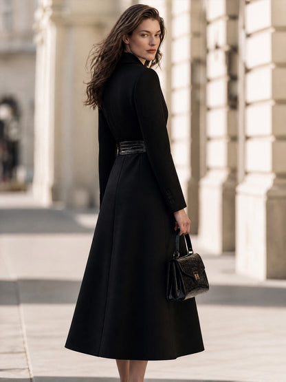 Double-Breasted Longline Coat With Croc-Effect Tie Belt
