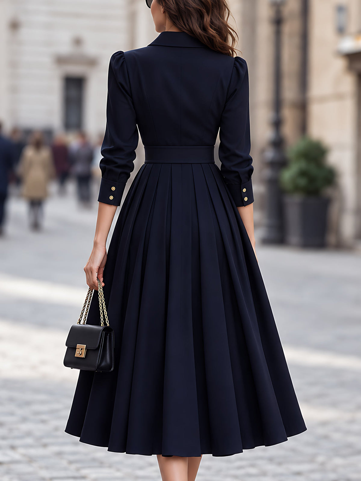 Belted Pleated Shirt Midi Dress
