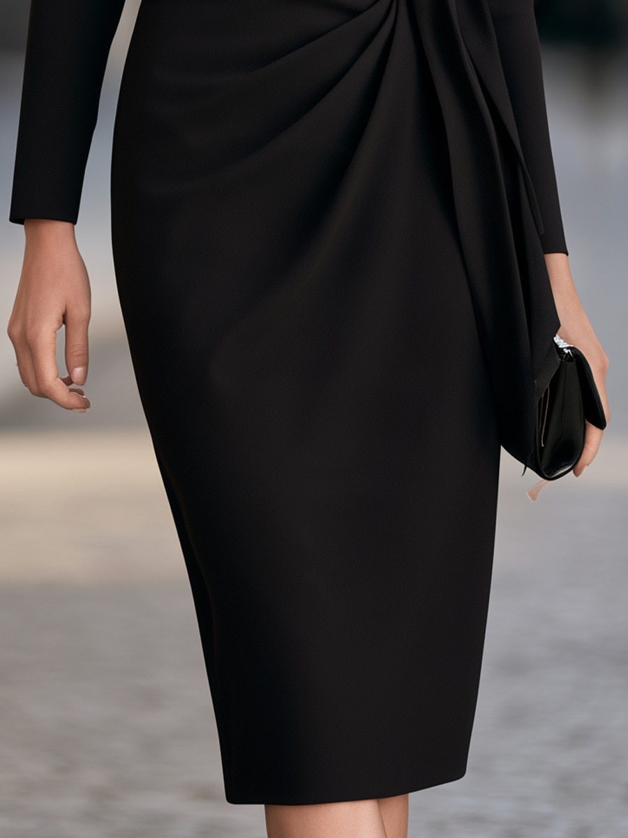 Boat-Neck Side-Tie Ruched Sheath Midi Dress