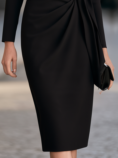 Boat-Neck Side-Tie Ruched Sheath Midi Dress