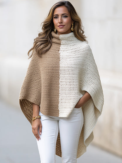 Color-Block Crochet Cape Poncho