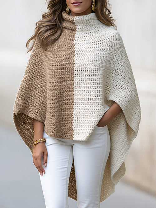 Color-Block Crochet Cape Poncho