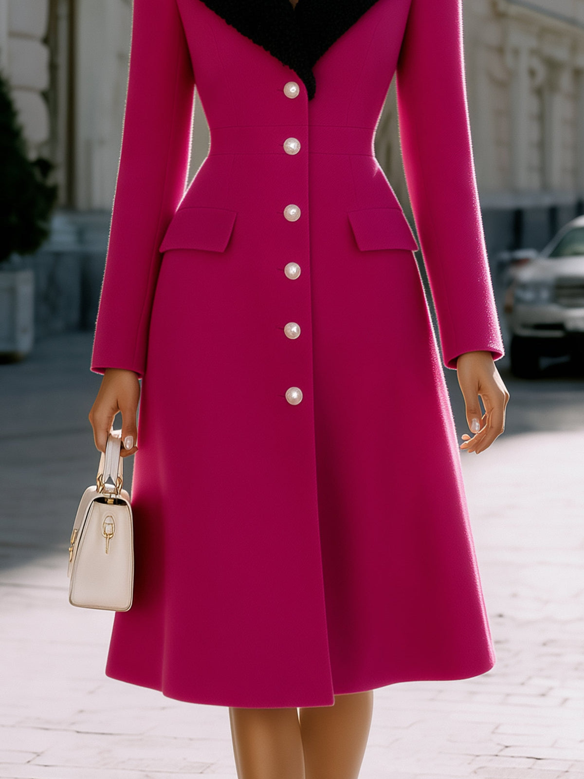 Cashmere Collar Wool-Blend Coat Dress