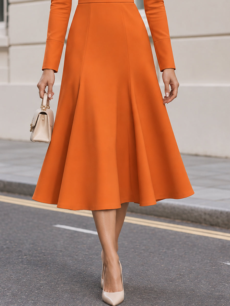 Collared Wrap Front Long Sleeve A-Line Midi Dress
