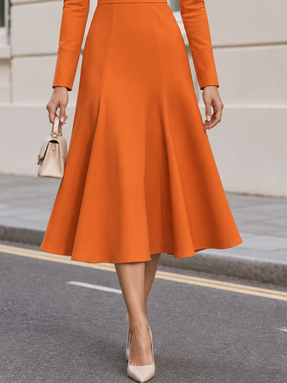 Collared Wrap Front Long Sleeve A-Line Midi Dress