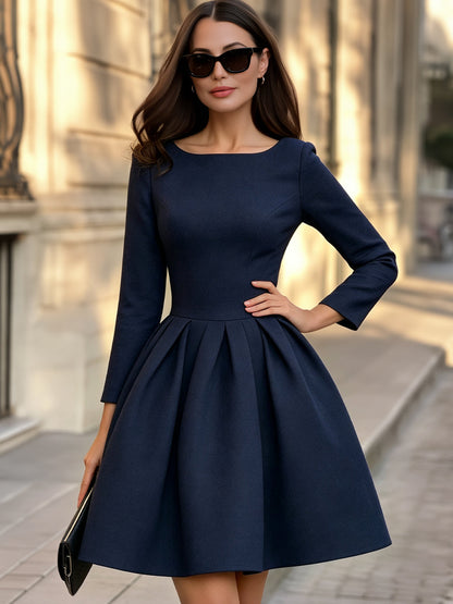 Structured Pleated A-Line Mini Dress