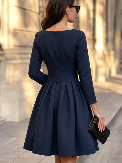 Structured Pleated A-Line Mini Dress