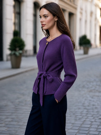 Belted Single-Button Knit Cardigan