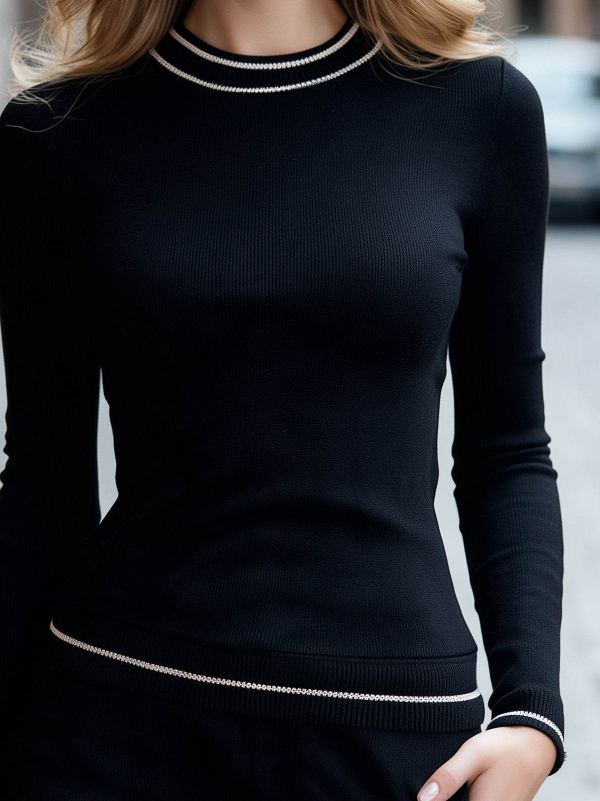 Contrast Trim Ribbed Knit Top