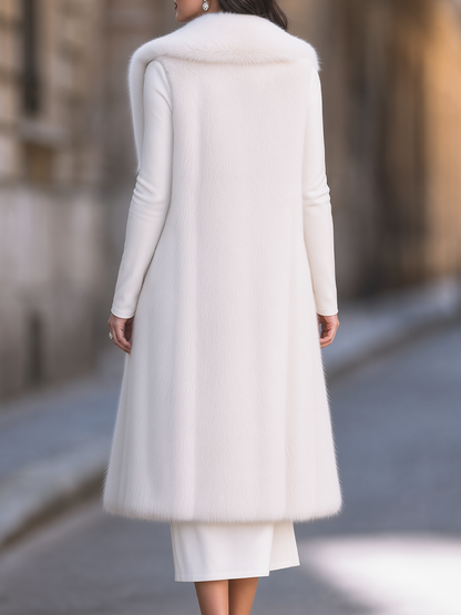Ivory Faux Fur Longline Vest & Long Sleeve Wrap Midi Dress Two-Piece Set
