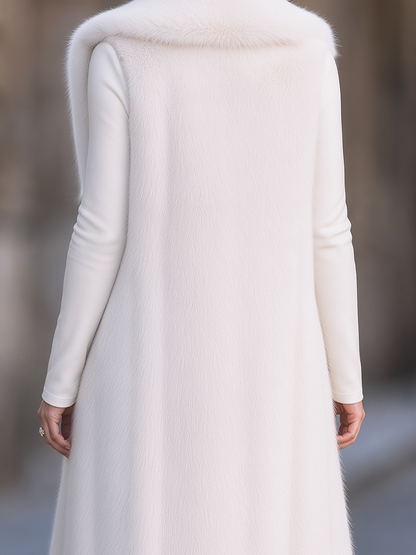 Ivory Faux Fur Longline Vest & Long Sleeve Wrap Midi Dress Two-Piece Set