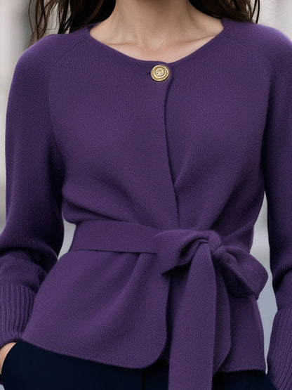 Belted Single-Button Knit Cardigan