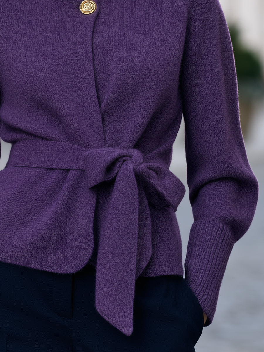 Belted Single-Button Knit Cardigan