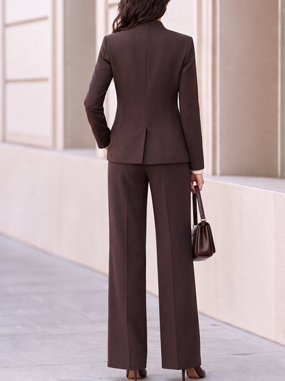 Lapel Single Button Blazer & Front Slit Wide Leg Pant Two Piece Suit Set
