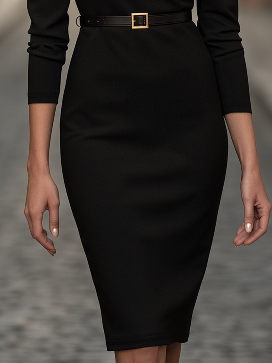 Leopard-TrimSheath Midi Dress