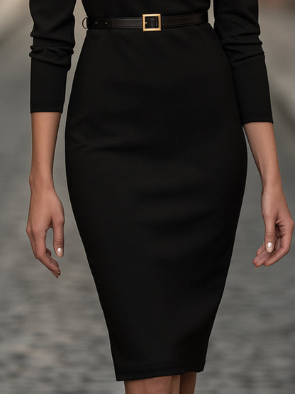 Leopard-TrimSheath Midi Dress