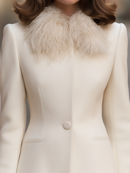 Fur-Collar Single-Button Tailored Jacket With Fur Cuffs