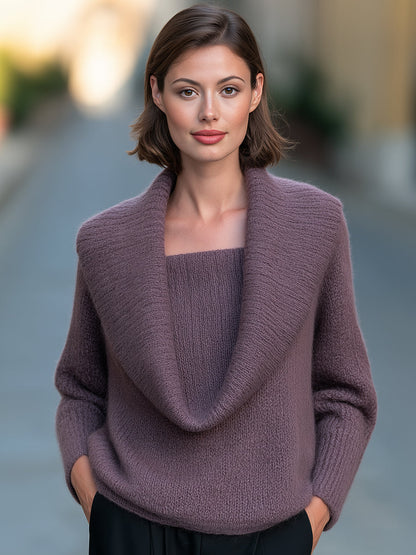 Draped Cowl Neck Soft Knit Sweater