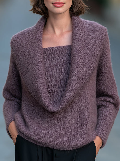 Draped Cowl Neck Soft Knit Sweater