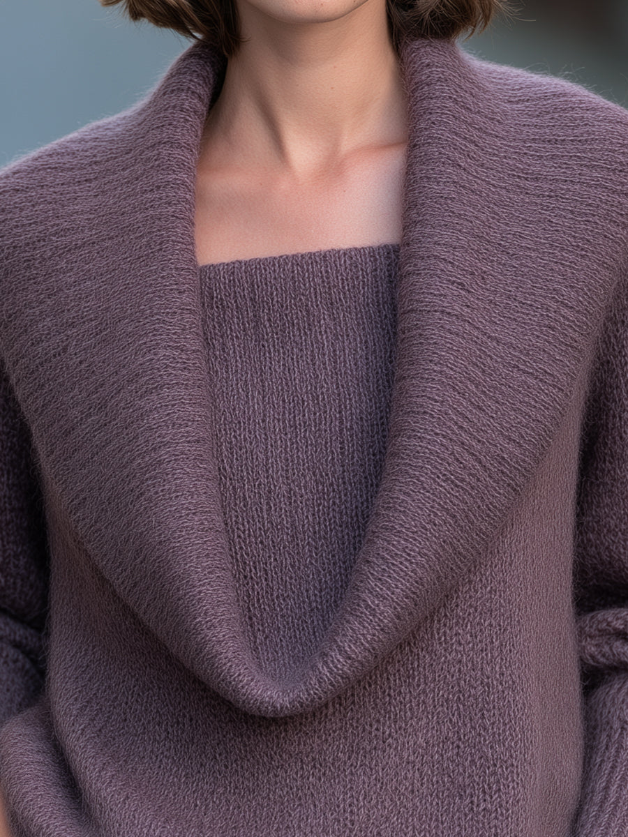 Draped Cowl Neck Soft Knit Sweater