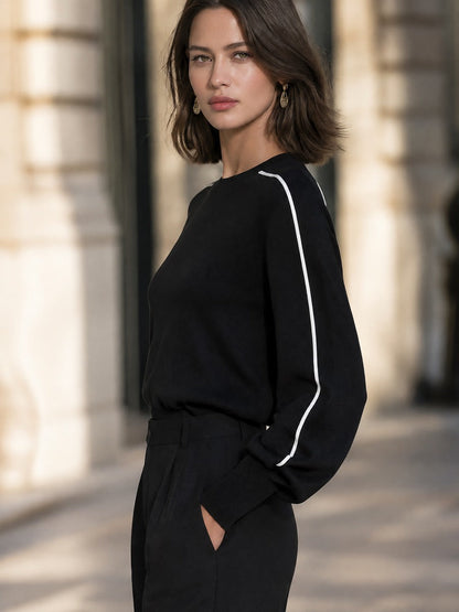 Contrast Piping Crew Neck Knit Sweater