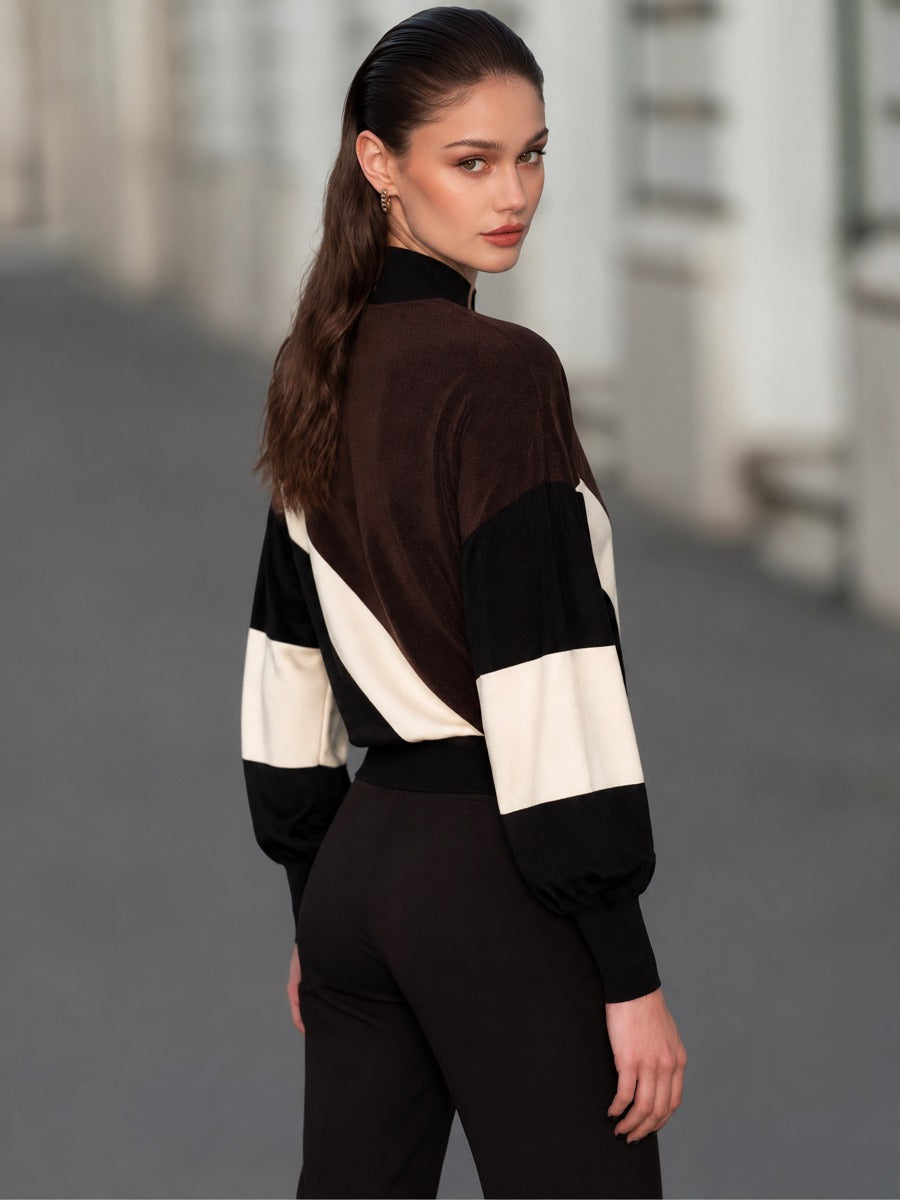 Color-Block Button-Detail Knit Top