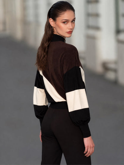 Color-Block Button-Detail Knit Top