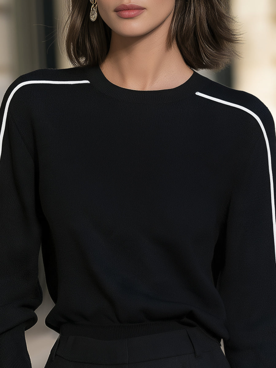 Contrast Piping Crew Neck Knit Sweater