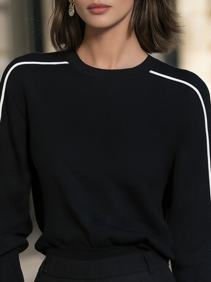 Contrast Piping Crew Neck Knit Sweater