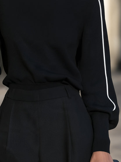 Contrast Piping Crew Neck Knit Sweater