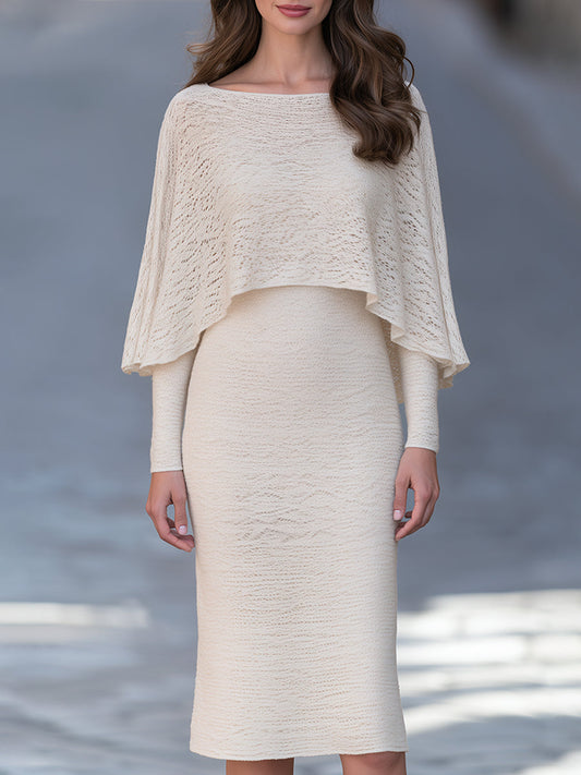 Two-Piece Set: Knit Dress With Integrated Shawl-Style Overlay