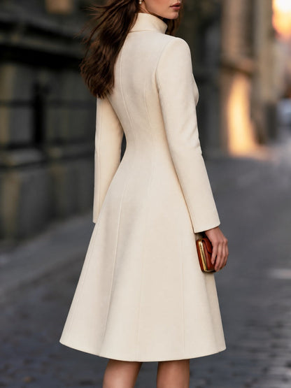 Mock Neck Asymmetric Faux-Placket A-Line Coat Dress
