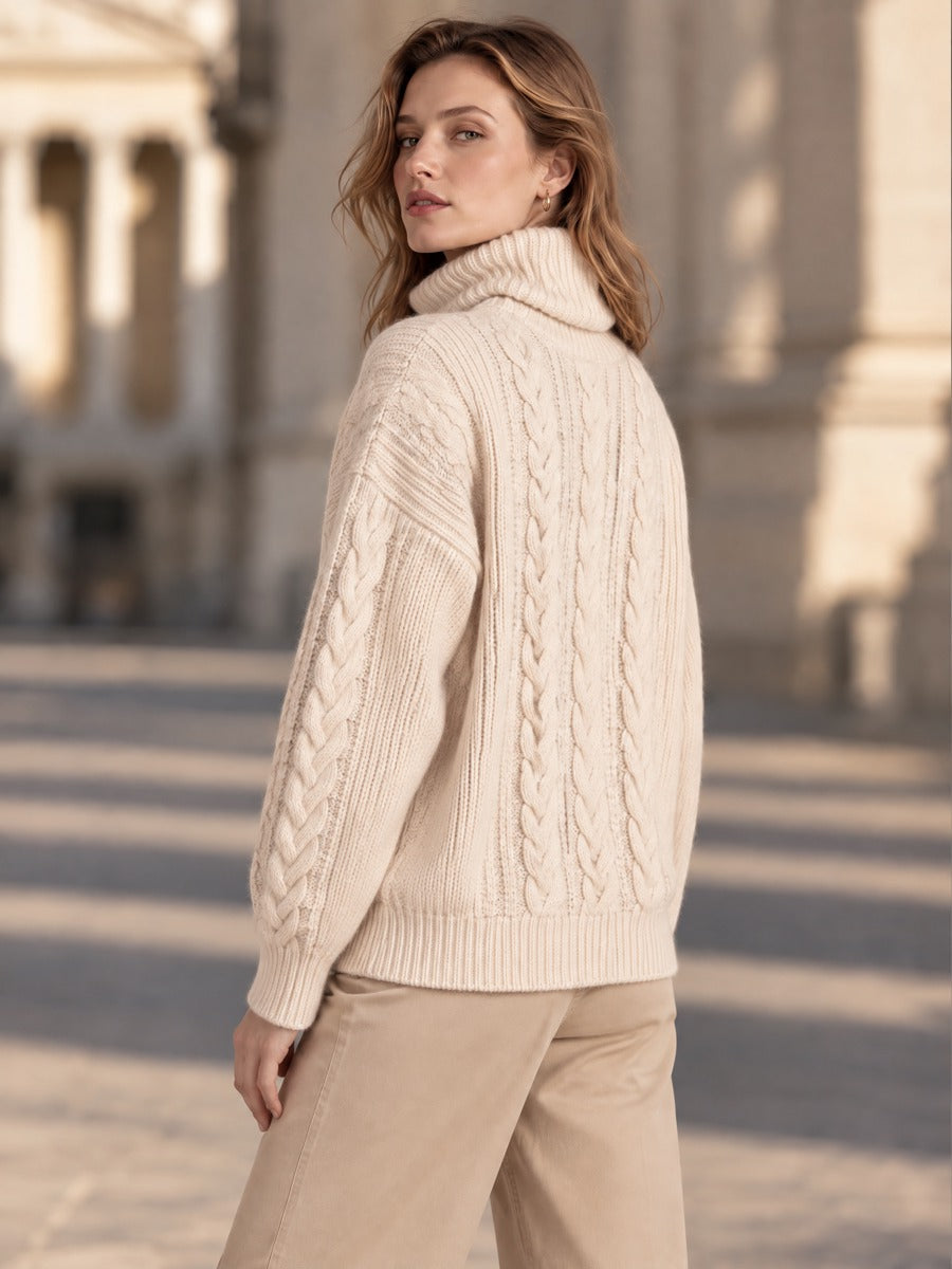 Cable Knit Turtleneck Oversized Chunky Braided Pullover Sweater