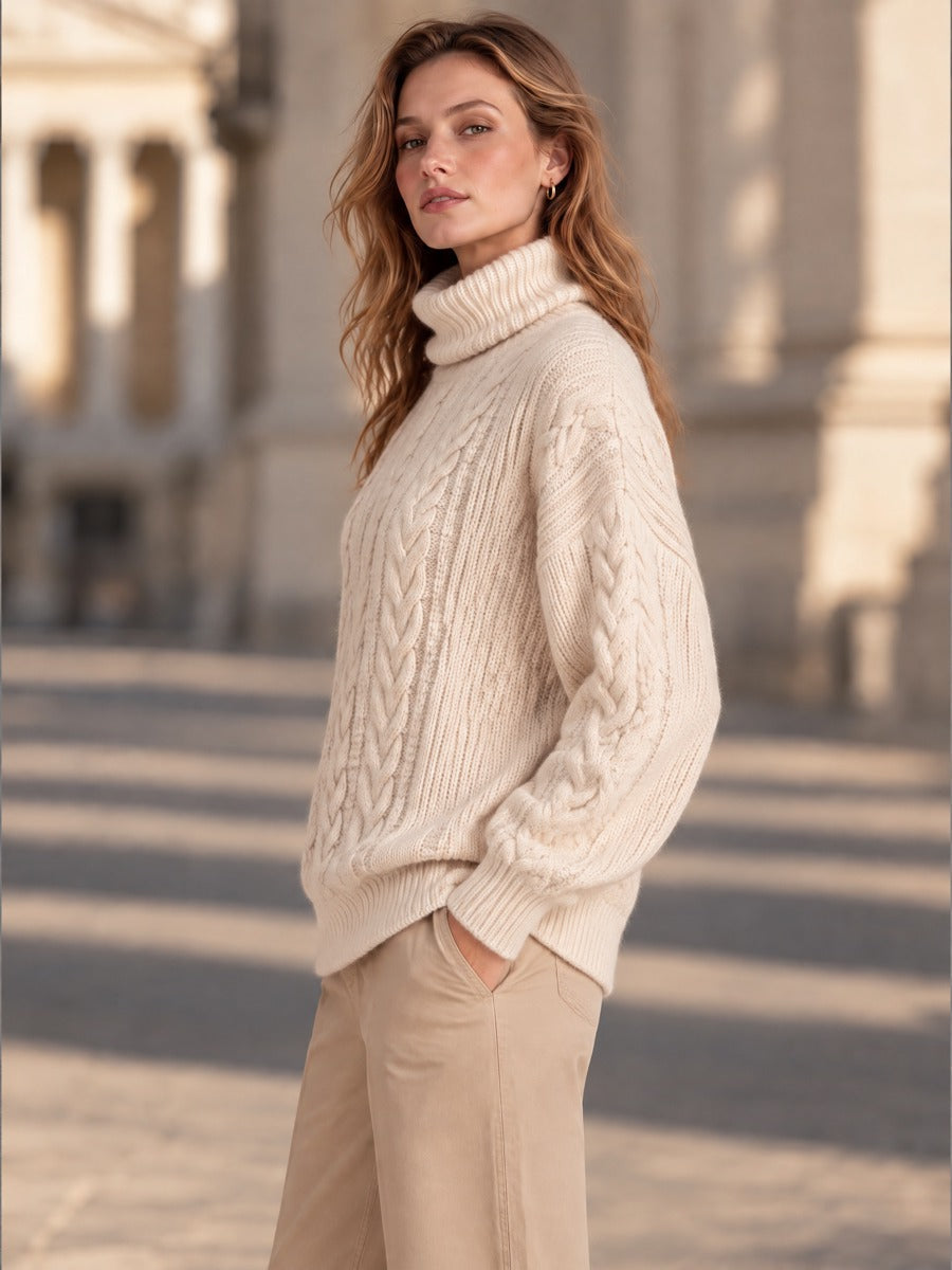 Cable Knit Turtleneck Oversized Chunky Braided Pullover Sweater