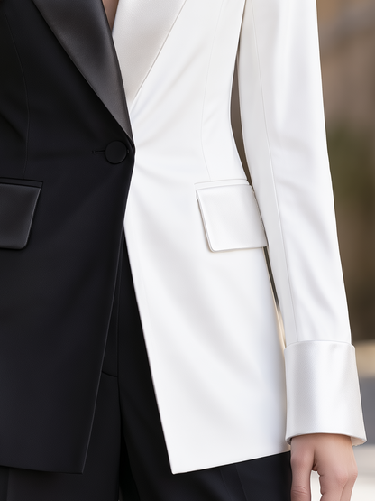 Elegant Two-Tone Contrast Single Button Tailored Blazer