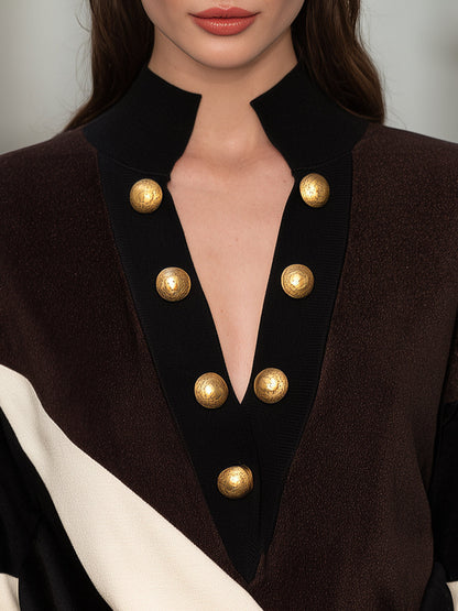 Color-Block Button-Detail Knit Top
