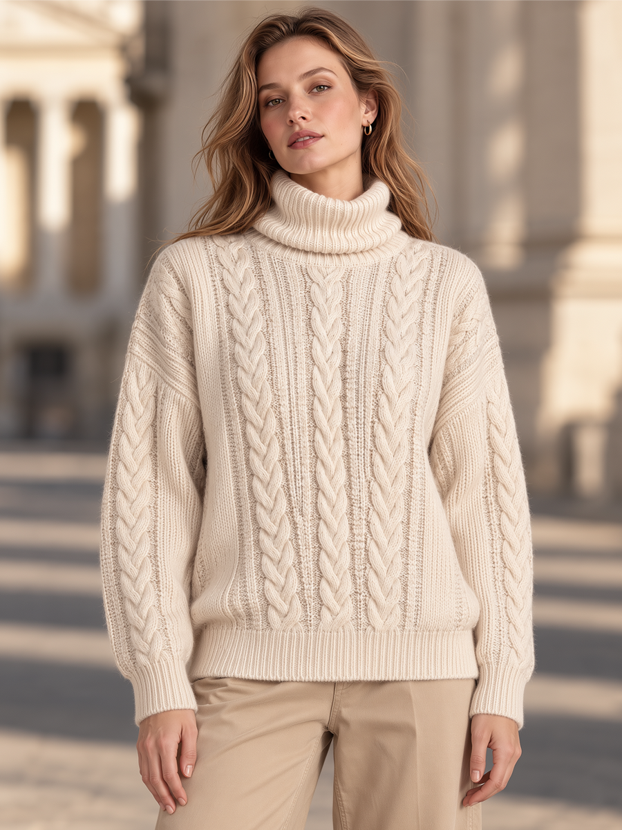 Cable Knit Turtleneck Oversized Chunky Braided Pullover Sweater