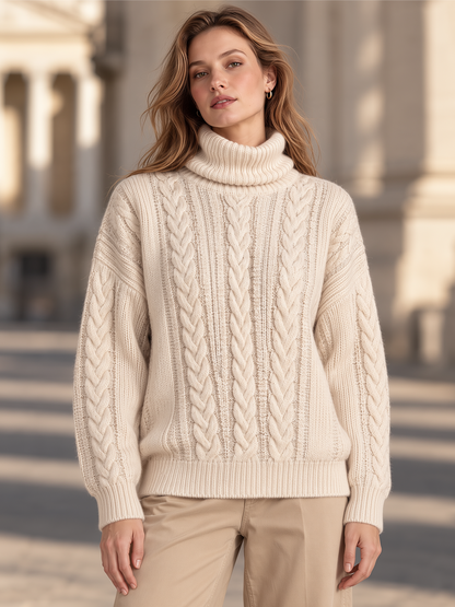 Cable Knit Turtleneck Oversized Chunky Braided Pullover Sweater