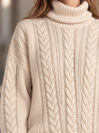 Cable Knit Turtleneck Oversized Chunky Braided Pullover Sweater