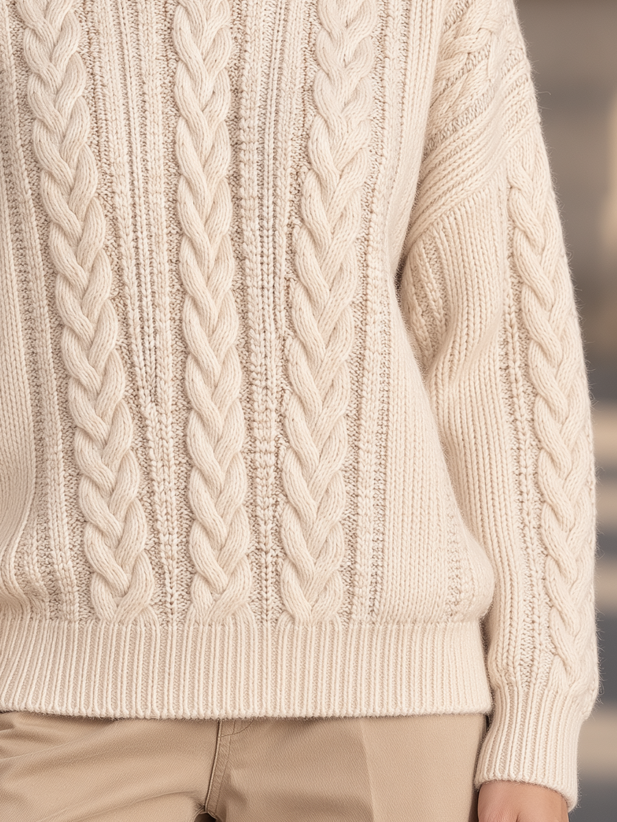 Cable Knit Turtleneck Oversized Chunky Braided Pullover Sweater