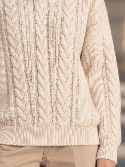 Cable Knit Turtleneck Oversized Chunky Braided Pullover Sweater
