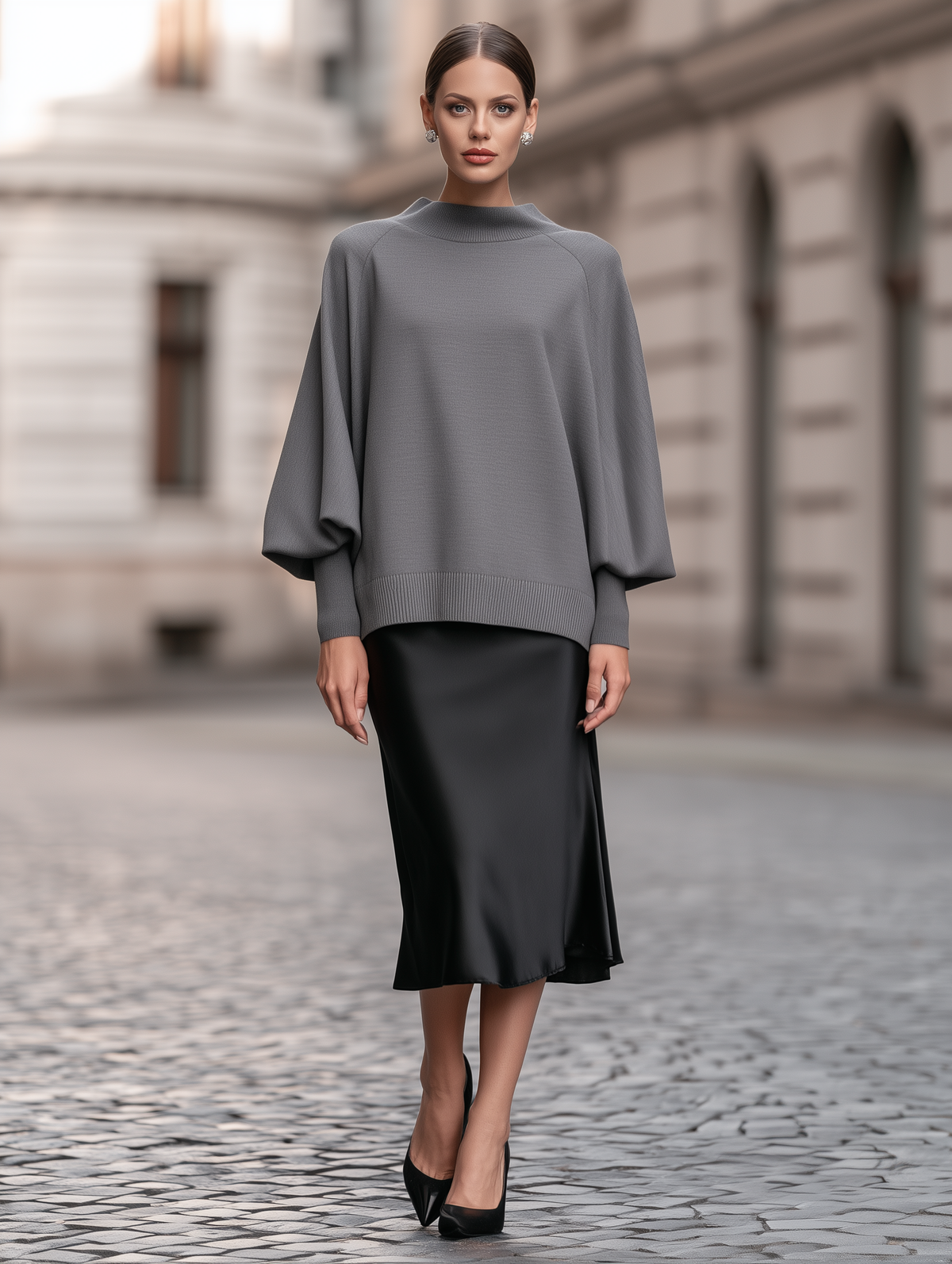 Mock-Neck Cape-Sleeve Knit Sweater