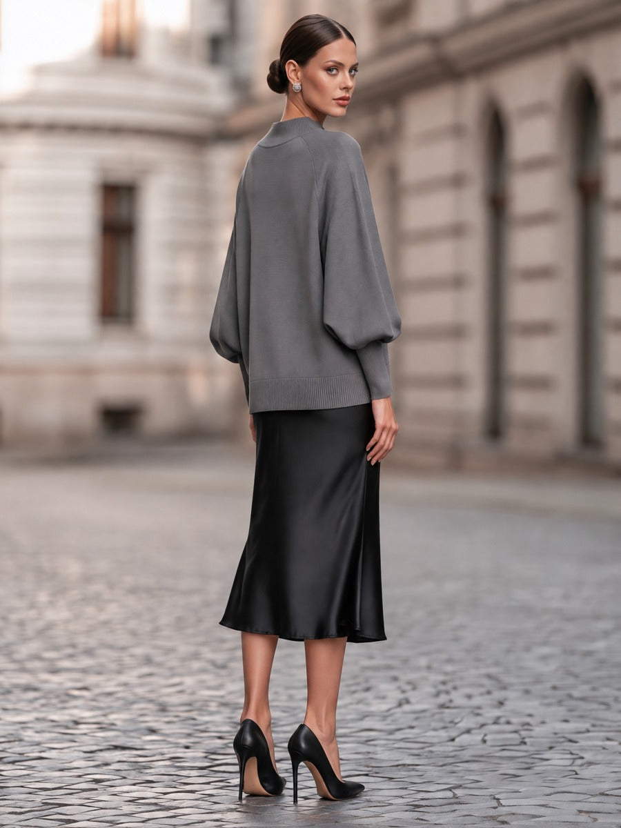 Mock-Neck Cape-Sleeve Knit Sweater