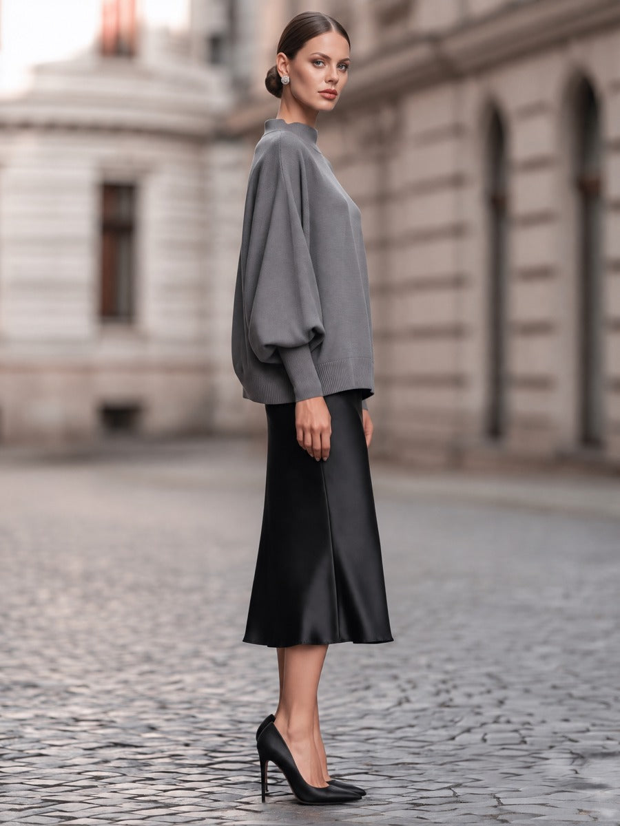 Mock-Neck Cape-Sleeve Knit Sweater