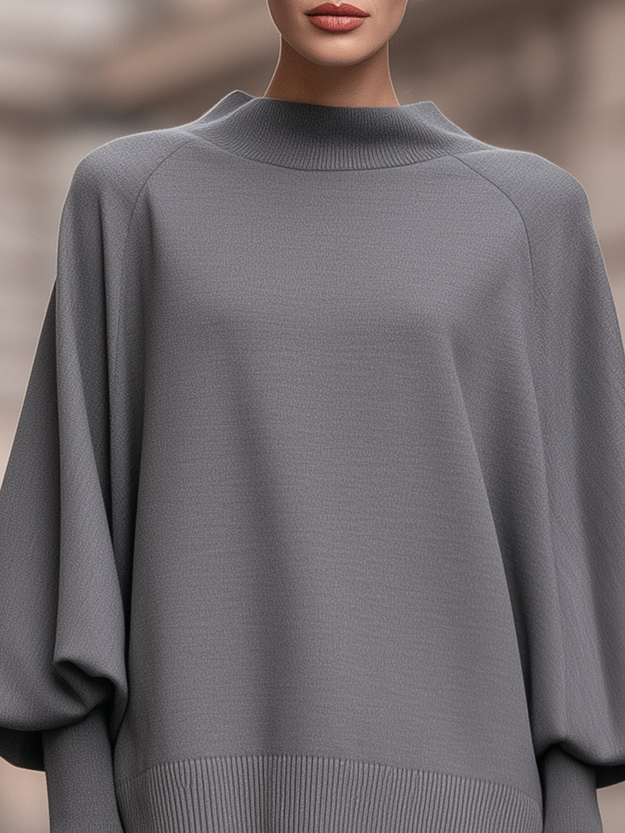 Mock-Neck Cape-Sleeve Knit Sweater