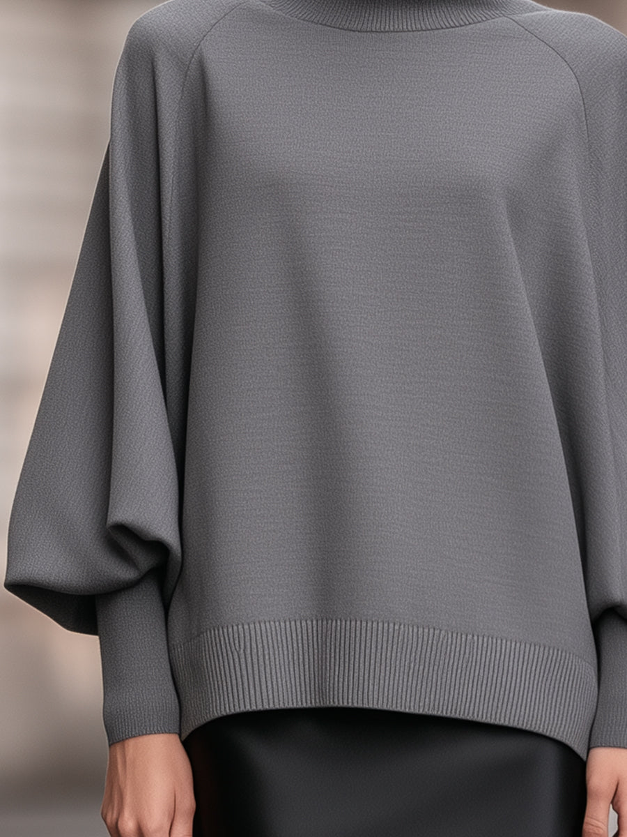 Mock-Neck Cape-Sleeve Knit Sweater